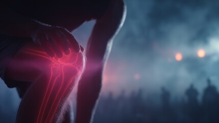 Medical Visualization of Knee Pain and Anatomy – Painful Knee X-ray Visualization During Intense Workout  cinematic rendering for educational, medical, or health-related visuals and content marketing