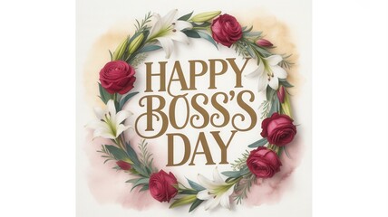 Elegant floral wreath design celebrating Boss's Day with heartfelt appreciation and floral beauty