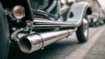 A car with a chrome exhaust pipe