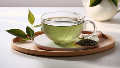 Fototapeta premium Elegant Presentation Of Green Tea Essentials In A Light Setting