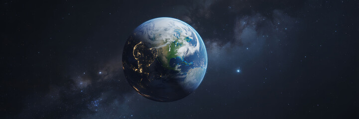Fototapeta premium Close-up view of the earth from space showing continents and oceans with atmospheric glow