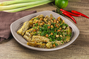 Asian cuisine baked eggplant with peanut
