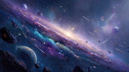 Colorful Galaxy In Deep Space With Planets And Stars