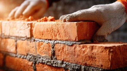 Bricklaying Closeup Construction Site Worker