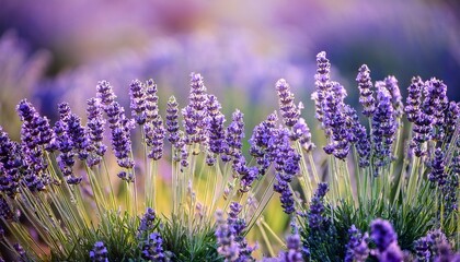 Fototapeta premium Delicate Lavender Blossoms Create A Stunning Display Of Purple Hues Intertwining With Vibrant Green Stems Under Soft Sunlight Evoking A Peaceful Ambiance And Connection To Nature Generative Ai