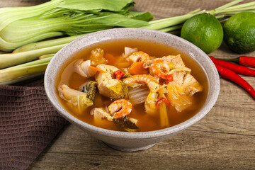 Korean kimchi soup with seafood