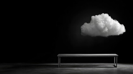 White Cloud Above a Grey Platform Against a Black Background