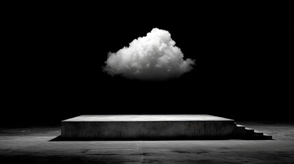 White Cloud Above a Grey Platform Against a Black Background