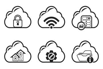Cloud computing icons representing security connectivity data and home services