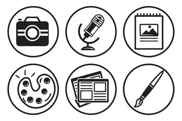Creative arts and media icons set