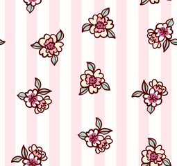 Cottage Charm Pink Floral Seamless Pattern