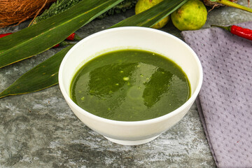 Green spinach cream vegan soup