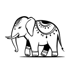 Obraz premium Asian Elephant. Asian Elephant simple black and white line art vector logo