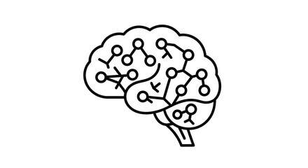 A black and white line art icon of a human brain with an internal neural network structure.
