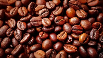 Fototapeta premium Close Up Of Fresh Coffee Beans For Background Coffee Beans Close Up Fresh Background Texture Aromatic Caffeine