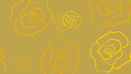 Mustard Yellow Decorative Rose Pattern Background.