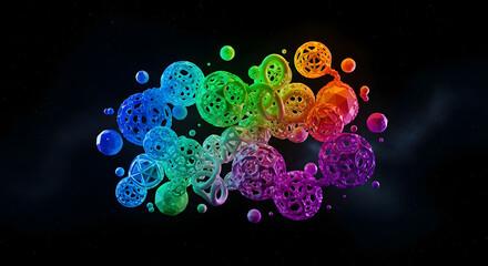 Obraz premium Colorful abstract spheres connected together on a dark background