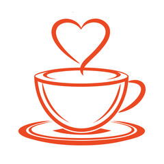 Orange coffee cup with heart shaped steam on white background vector