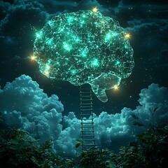 Brain Constellation Mockup with Ladder and Starry Night Sky