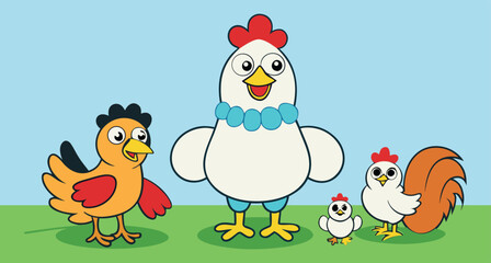 Mother Hen and Chick, Cartoon Hen, Animated Poultry, Cute Chick, Hen and Baby, Farm Art, Motherly Hen, Cartoon Chick, Poultry Family, Farmyard Fun, Hen Illustration, Happy Chick, Animal Family Art, Ca