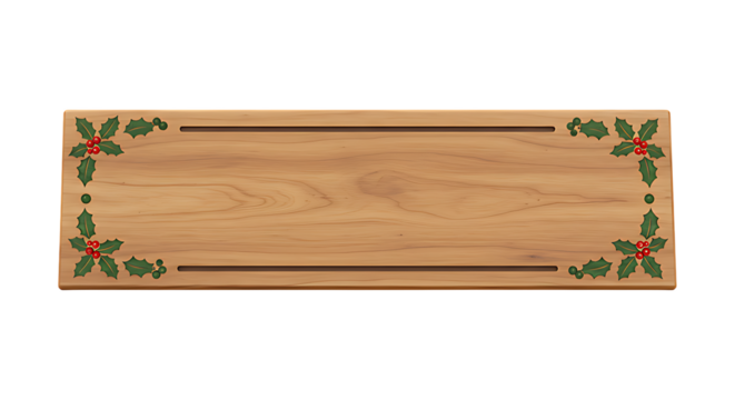 Polished pine wood nameplate with holly border isolated on transparent background - Powered by Adobe