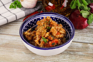 Grilled vegetables salad - Eggplant, tomato and pepper