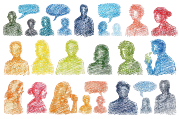 Colorful Profile Silhouettes of Diverse People in Conversation