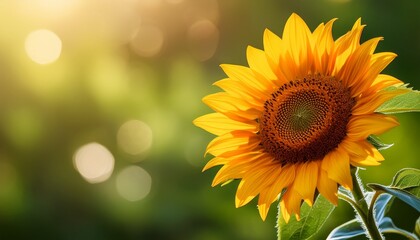 Obraz premium A Vibrant Sunflower Blooms Against A Blurred Green Background Capturing The Essence Of Nature S Beauty In A Tranquil Setting