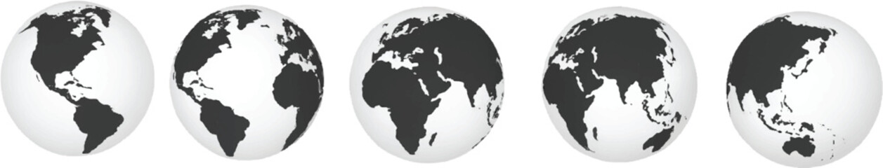 3D Globe Set with World Maps – Realistic Earth Sphere Vector Illustration