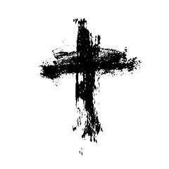 Christian cross vector. Black blotted cross. hand drawn. Not AI, Vector.