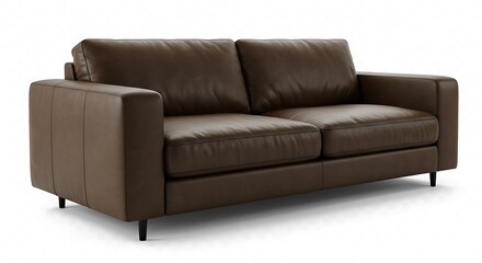 Naklejka premium Brown Leather Sofa on White Background, Modern Design.