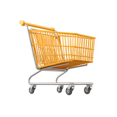 Yellow shopping cart isolated on black background