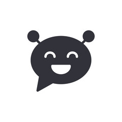 Whimsical Smiling Character With Antennae Translucent Depiction Joyful Face Emblem