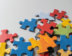 Fototapeta premium Colorful Puzzle Pieces on White Background, Problem Solving Concept