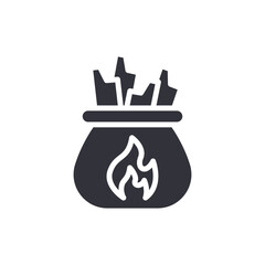 Iconic Representation Of Pot With Burning Flame And Emerging Wooden Elements Artistic Design