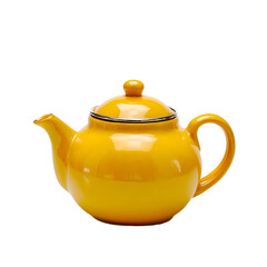 Yellow tea kettle isolated on black