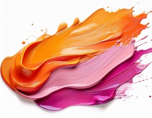 vibrant orange and pink paint streaks isolated on white background