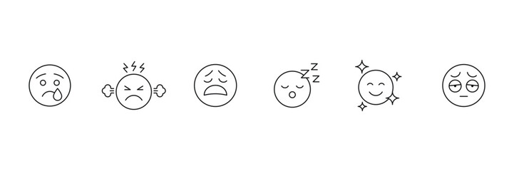 Emoji Icons. Mood emoji Icons. Emoji faces icon set in outline style. Human emotions related icons: happy, sad, nervous, and more. Vector illustration.