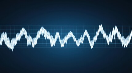 A digital representation of a fluctuating wave pattern on a dark background, suitable for illustrating concepts like sound waves, data analysis, or signal processing in technology and education,