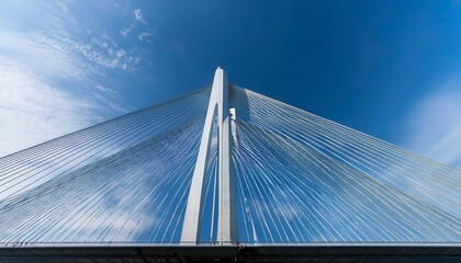 Obraz premium a photo of a bridge taken from a low angle with a blue sky in the background represents civil engineering