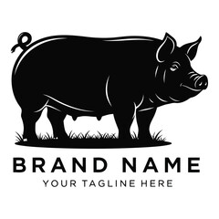 Obraz premium Silhouette of a black pig standing on grass with brand name placeholder vector