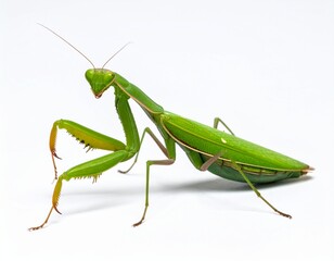 Closeup of a praying mantis on white background