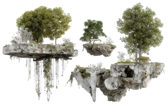 Floating Moss Covered Islands In Fantasy Landscape