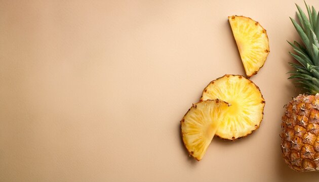 ripe pineapple slice beige backdrop ample copy space overhead still life summer