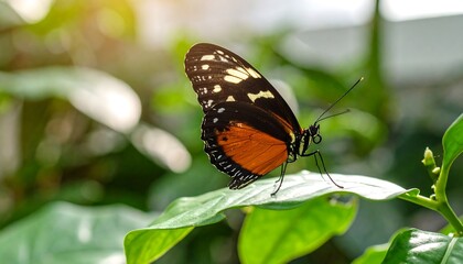 Naklejka premium Close-up of a butterfly on a leaf