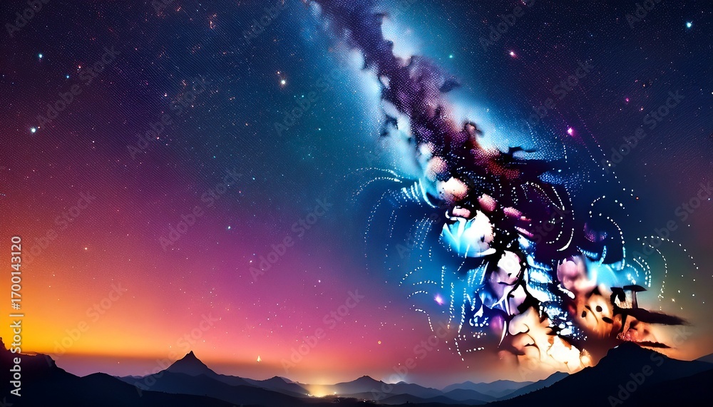 Wall mural night sky filled with colorful stars and the milky way galaxy background of the starry sky with a pa