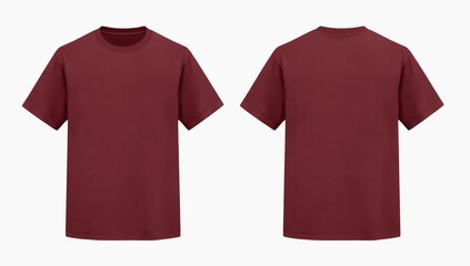 Red maroon t shirt front and back view, isolated on white background. Ready for your mock up design template.