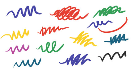 Fototapeta premium Collection of colorful abstract scribble lines on white background, modern art