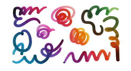 Obraz premium Watercolor doodles of creative shapes and brush strokes for artistic design