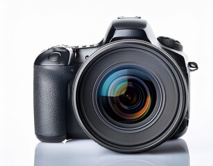 professional dslr camera with wide angle lens white background